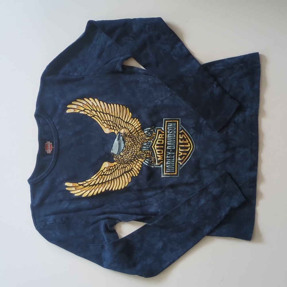 Harley-Davidson Blue Tie-Dye Shirt with Eagle Emblem L